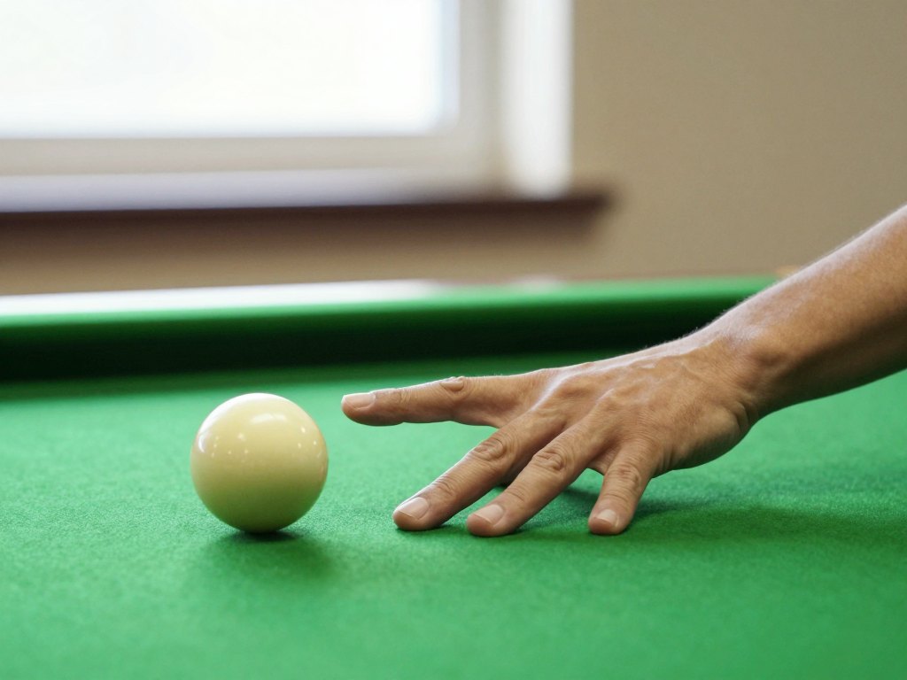 Hands forming a steady bridge on green cloth with a cue aimed at a ball